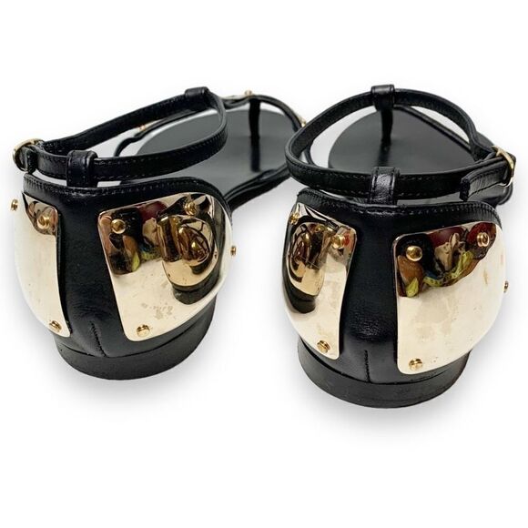Giuseppe Zanotti Italian Black Leather Gold Metal Women’s Sandals Sz 38 (7.5 US) - Picture 4 of 8